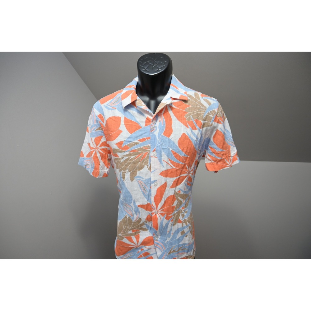 Express Button Up Hawaiian Shirt Mens Small Tropical Leaf Rayon Linen Excellent‎